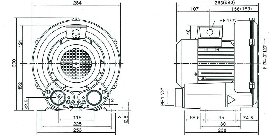 Installation Dimension of Single stage Blowers model329